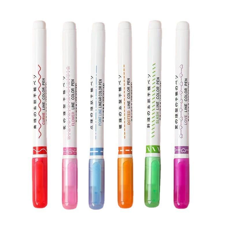 6 цветов, забавный маркер с двойной линией, контурная ручка, ручная копия, разноцветная кривая ручка, быстросохнущий маркер для рисования