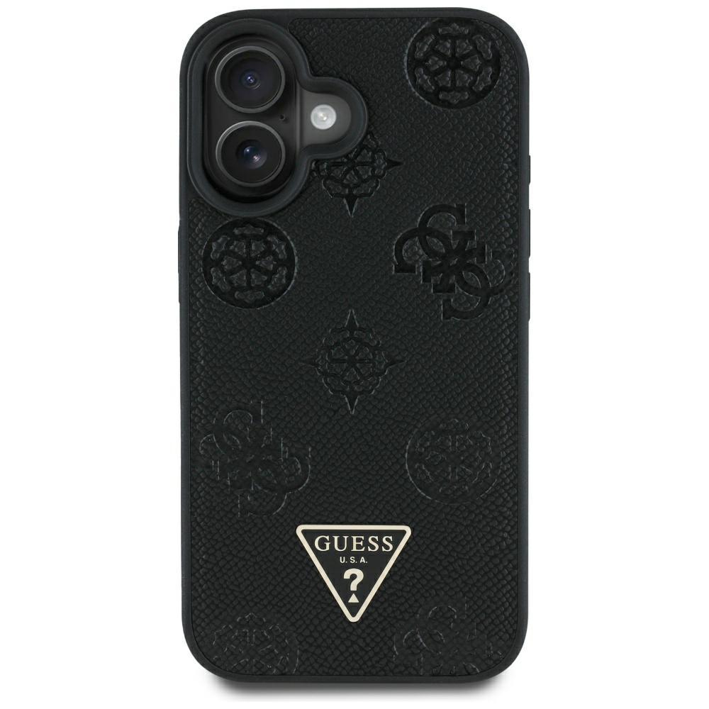 Guess Grained Hot Stamp Peony Triangle Logo MagSafe case for iPhone 16 black