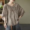 Cotton Foreign Style Hollow Out Lace Embroidery V-neck Top Women's Loose Large Sunscreen Blouse Holiday Style Outside