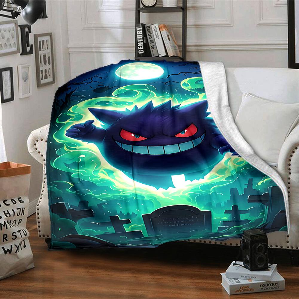 Ghostly Pokmon Night Flannel Blanket Super Soft Warm Cozy Blanket For Sofa Bed Office Travel Allseason Home Decor Gift