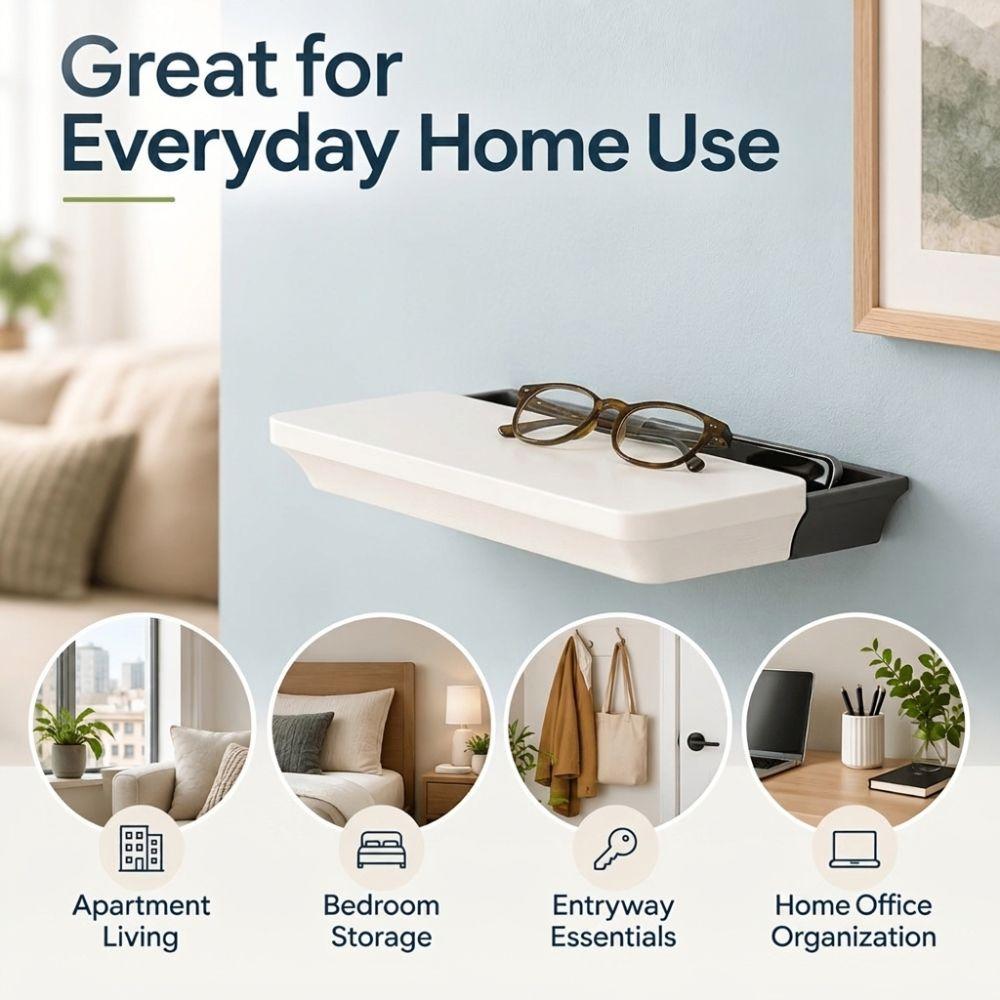 Plastic Floating Wall Mount Shelf Slide Open Display Rack with Drawer Entryway