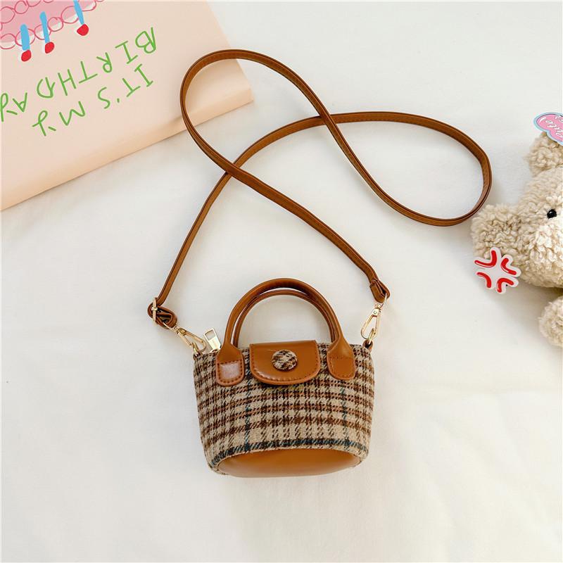 Stylish Retro Mini Tote Bag For Girls Trendy Plaid Crossbody Purse In Khaki Brown