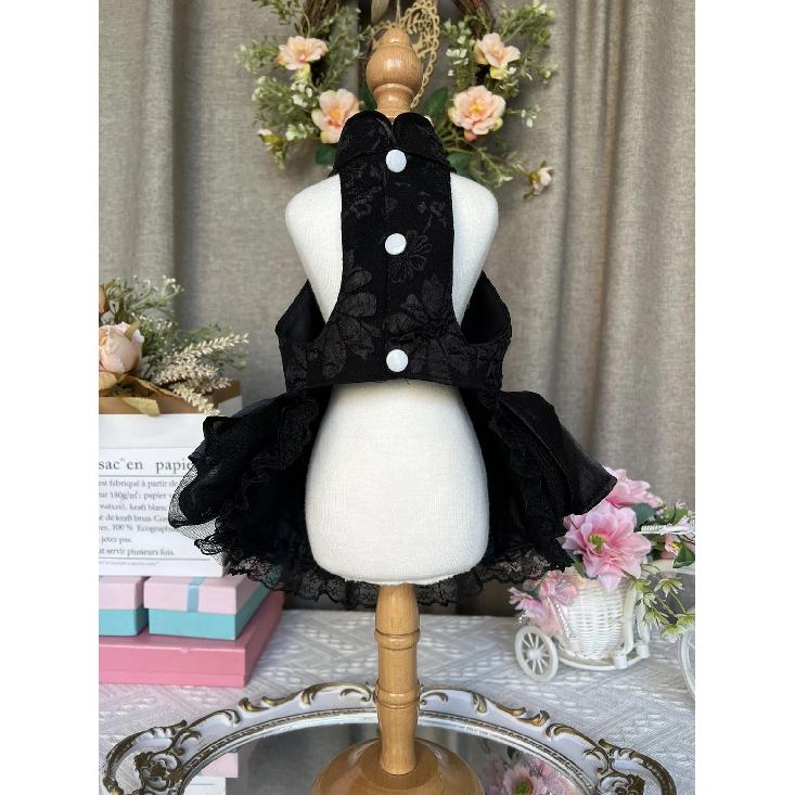Handmade Pet Dog Clothes Flower Embroider Princess Skirts Fashion Elegant Black Evening Dress For Small Medium Dog Puppy Outfits