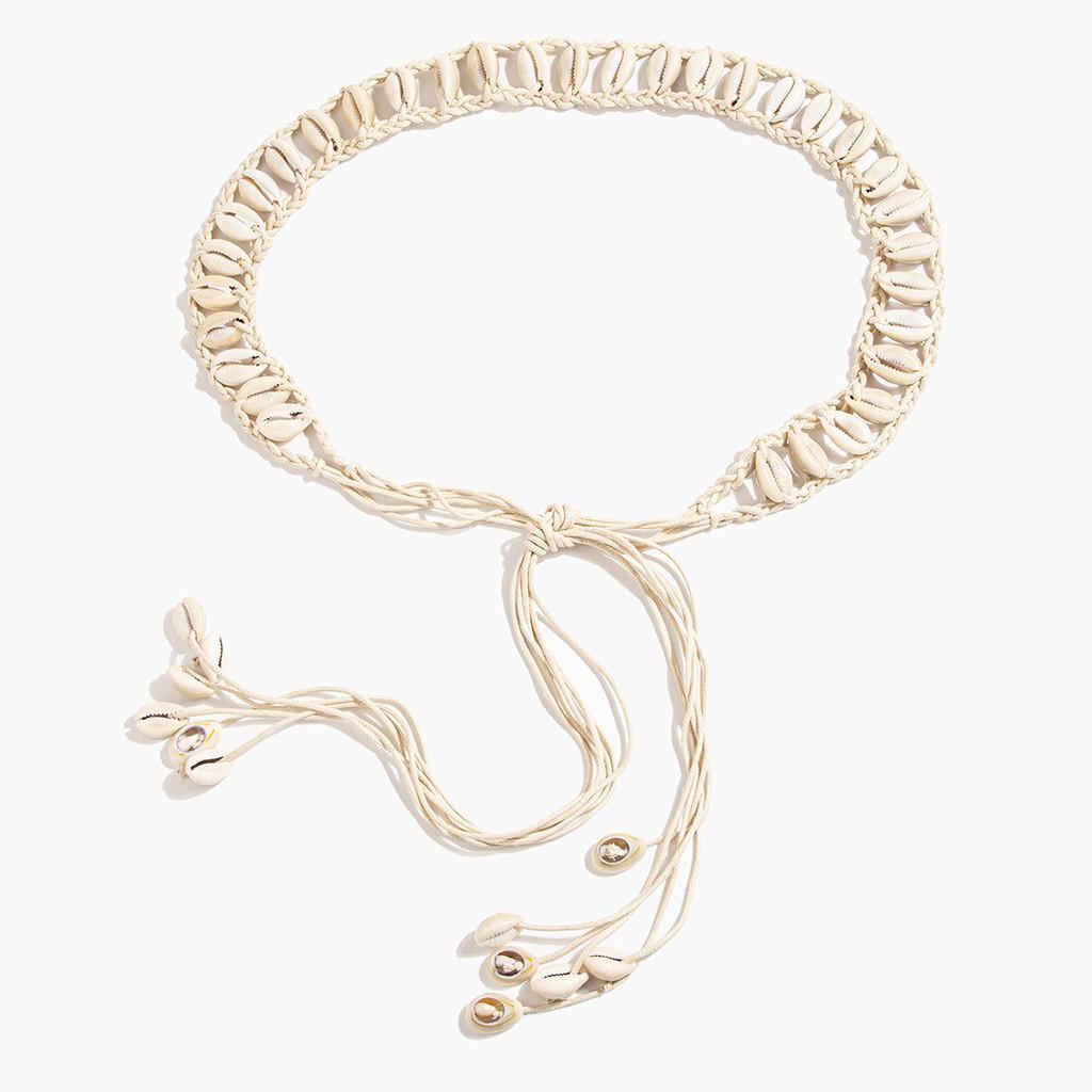Bohemian Leather Shell Waist Band For Women With Wide Woven Cord And Versatile Style