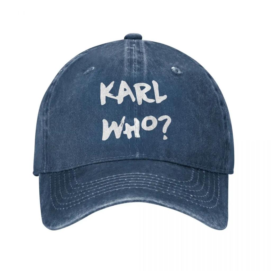Винтажная бейсболка с лозунгом Karl Who, стиль, потертый деним, головной убор, сувенирная продукция Who, для улицы, для бега, для гольфа, кепка, шляпа