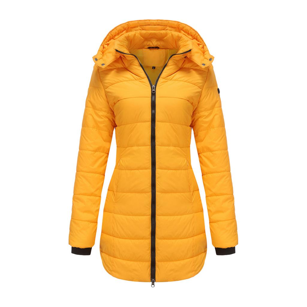 Women's Solid Colour Removable Hood Long Sleeve Autumn And Winter Warm Jacket Cotton Coat