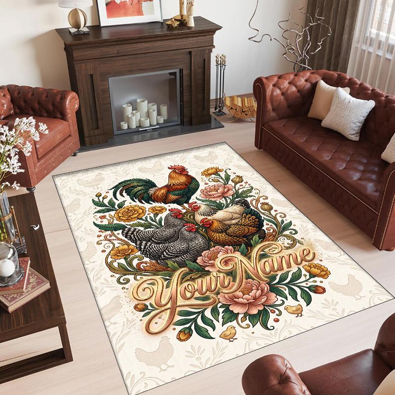 Floral Theme Crystal Velvet Rug Personalized Custom Name Text Soft Floor Mat Home Decor