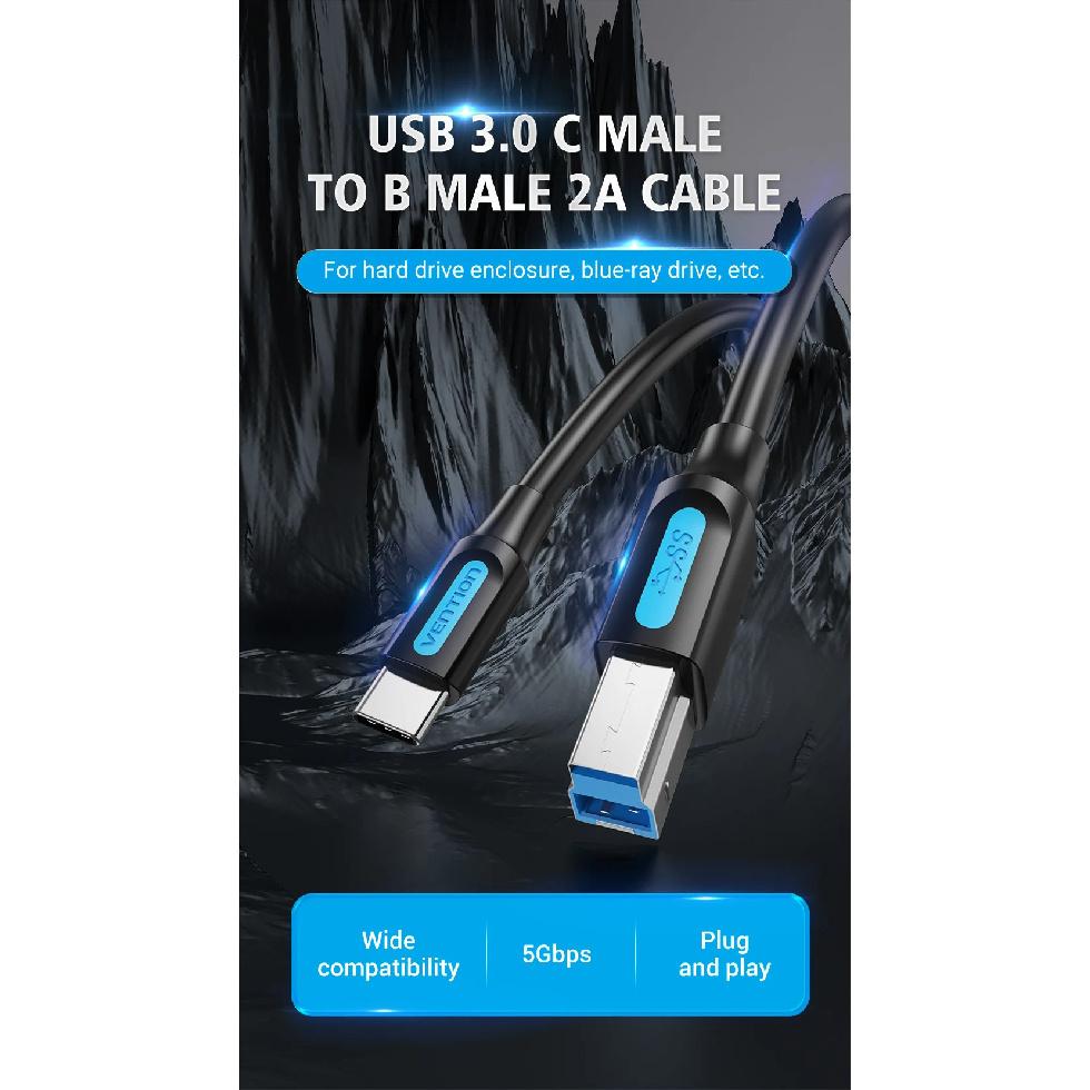 Vention USB Printer Cable USB Type-C to USB Type B 3.0 Cable for MacBook Pro/Air HP Canon Dell Type C Printer Scanner Cord