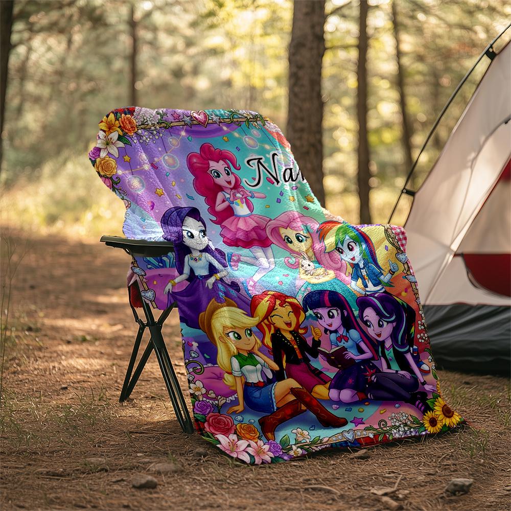 My Little Pony Characters In A Colorful Collage Customizable Outdoor Blanket Customize Your Name Comfortable Texture Versatile For Picnics Outdoor