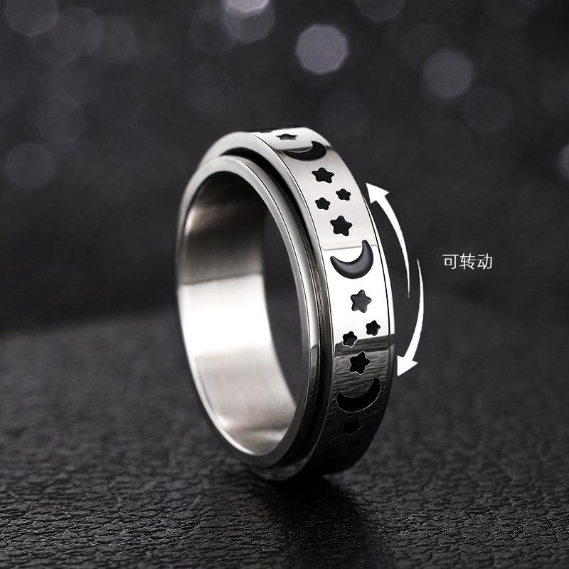 Ring, Rotatable Ring For Men And Women, Neutral Star And Moon Style