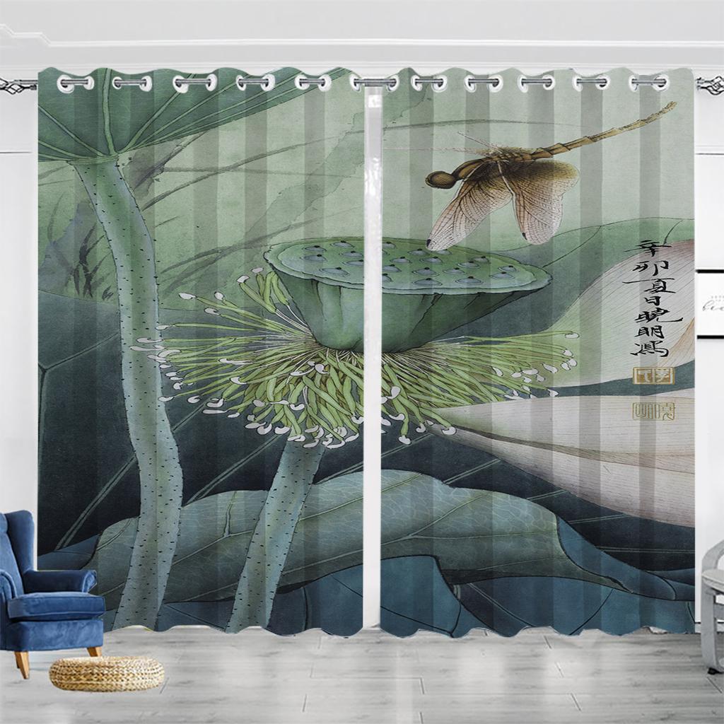 Lotus Pond Китайский Стиль Гостиная Тень Шторы Спальня Домашнее Украшение Чернила Lotus Цифровая Печать Тонкие Шторы