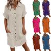 Fashion Women's Summer Casual Short Sleeve V-Neck Button Dress