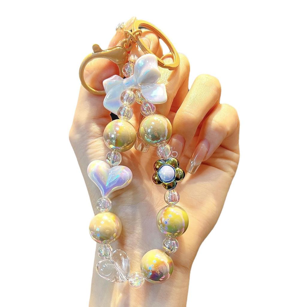 Брелок для ключей в виде цветного бисера в форме сердца с подвеской-бантом