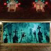 Halloween haunted house cemetery skull banner - 157x71 inches, outdoor holiday decorationzyc