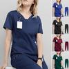 Женский комплект больничной формы из 2 шт./компл., комплект с v-образным вырезом и короткими рукавами, карманами, топы с эластичной резинкой на талии, комплект штанов для бега, быстросохнущий больничный стоматологический костюм медсестры