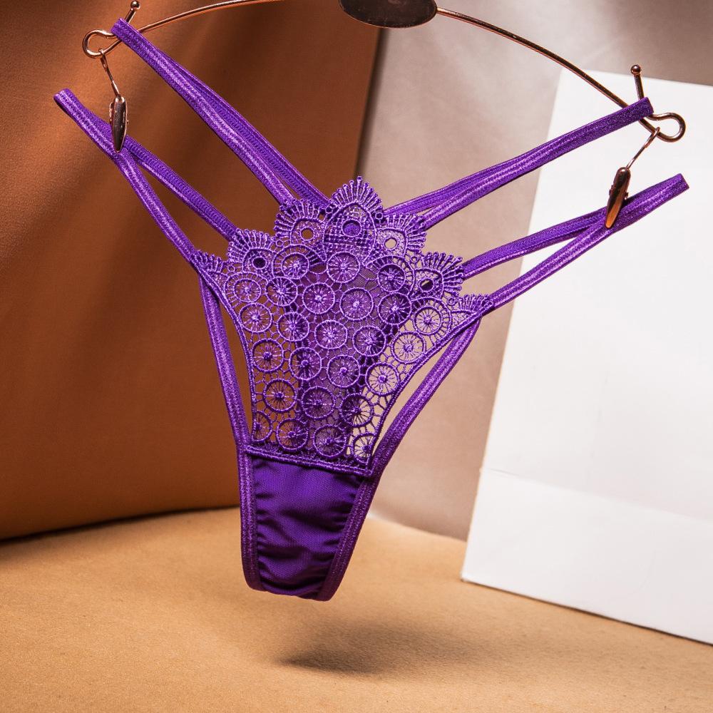 Cross Hollow Vintage Embroidered Thong Women's Thin Perspective Mesh Low Waist Strap Allure Sexy Panties 2280