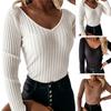 Блузка в рубчик с V-образным вырезом и длинными рукавами, однотонная облегающая осень-зима
