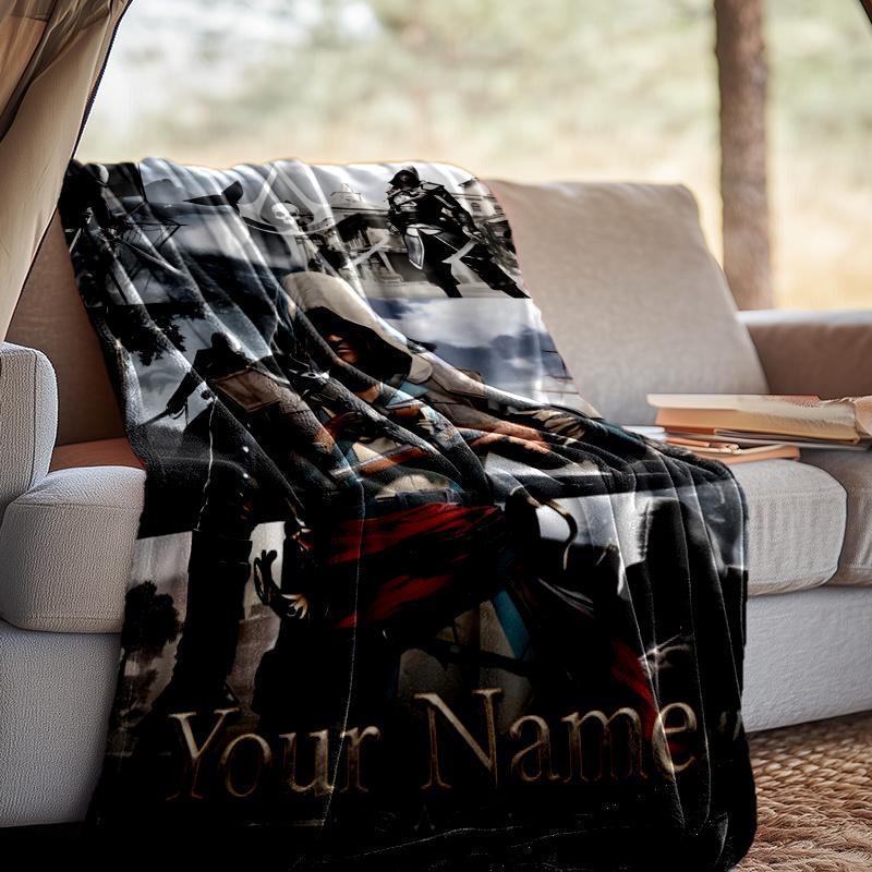 Custom Name Assassin Game Throw Blanket - Perfect for Couch, Bed, Office, and outdoor Travel - Ideal Gift for Christmas & Holidays