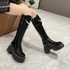 Boots Skinny Inner Heightening Thick-soled Boots Women's 2025 Winter Velvet Pearl Chain But Knee-high Knight Boots