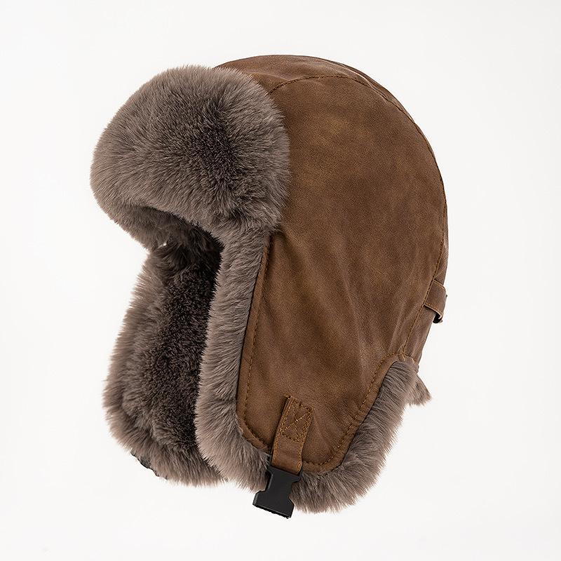 Кожаная шапка Шапка Лей Фэн Мужская Зимняя Утепленная Шапка-пилот Женская Северо-восточная Ветрозащитная Холодная Езда Наушники Велосипедная шапка