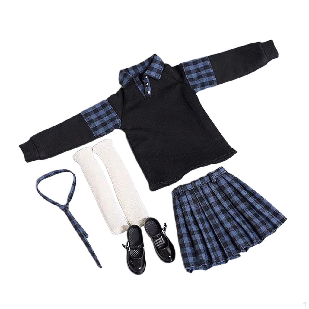 1/6 Girl Uniform Skirt Set Full Suit Body Dolls Cosplay Shirt Shoes Outfit Costume for 12"