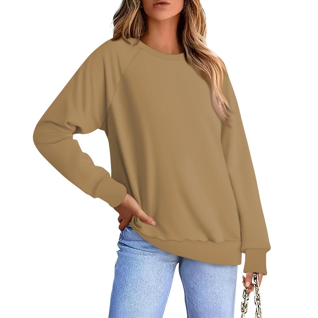Женская повседневная модная однотонная блузка с длинным рукавом и круглым вырезом с рукавом реглан