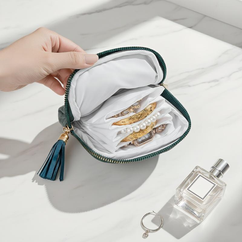 Anti-Scratch Jewelry Travel Case - 5-Layer Velvet Pouch with Zipper, Portable Organizer for Watches, Bracelets, Rings & Earrings