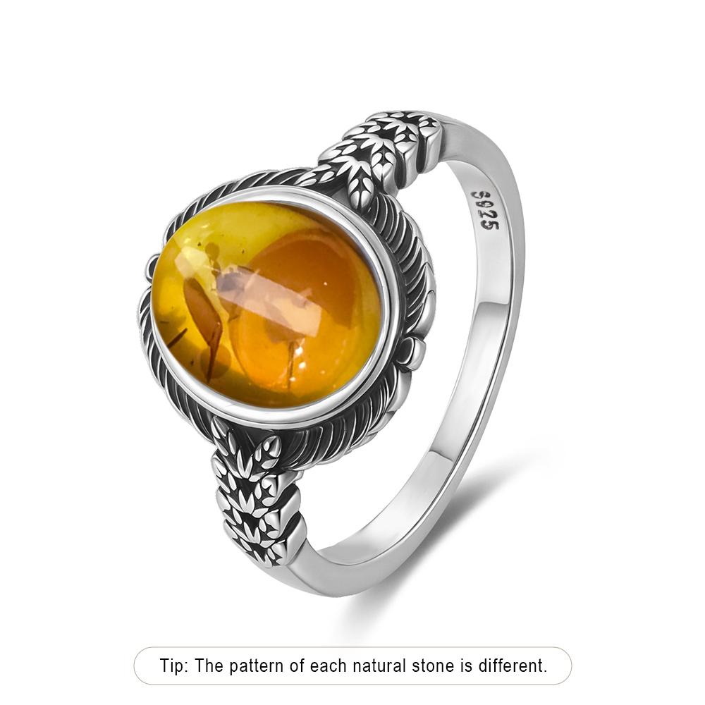 Кольцо из стерлингового серебра с натуральным янтарём, в форме цветка, овальное, лепестки, янтарные камни, подарки, изысканные украшения для женщин