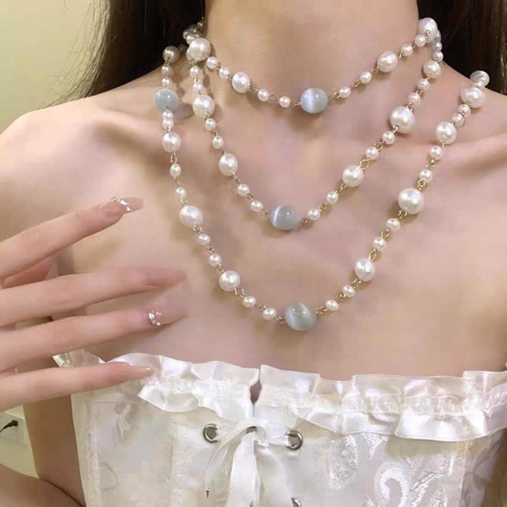 Long Length Bead Necklace Layered Sweater Necklace New Pearl Necklace Lady Wear