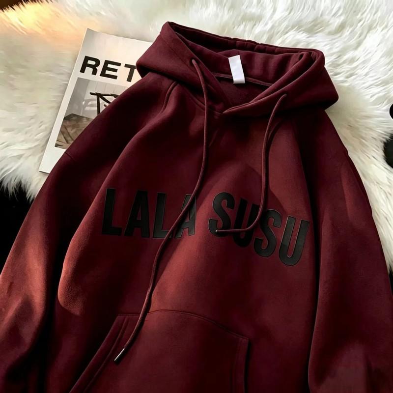 Unisex Oversized Cotton Hoodie With Letter Print Loose Fit Streetwear Fall