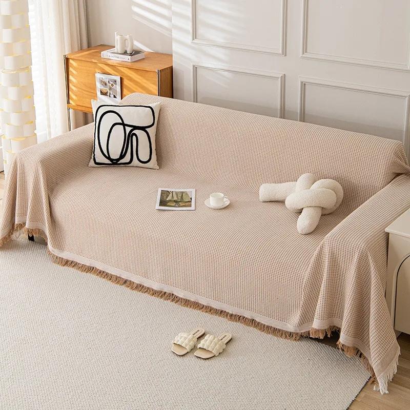 Cushion Universal Full Wrap Sofa Cover Sofa Towel Full Cover Fabric Ins Cream Wind Cotton Yarn Camping Blanket Sofa