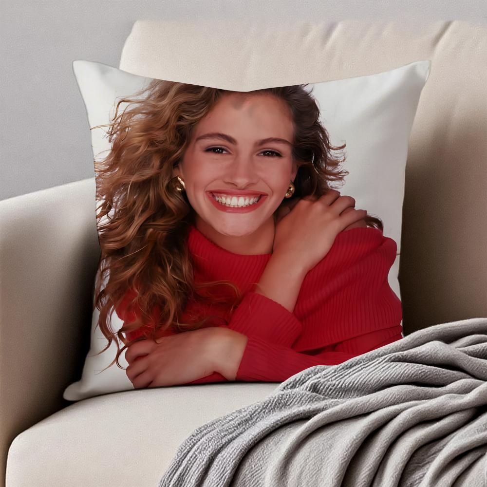 JJulia Roberts Cushion Cover Pillowcase Antidustmite Invisible Zipper Short Plush Sofa Cushion