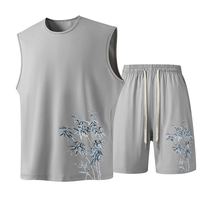 Mens Breathable Quick-Dry Sleeveless Tank Top Shorts Set Sportswear Lightweight Gym Outdoor Casual Wear