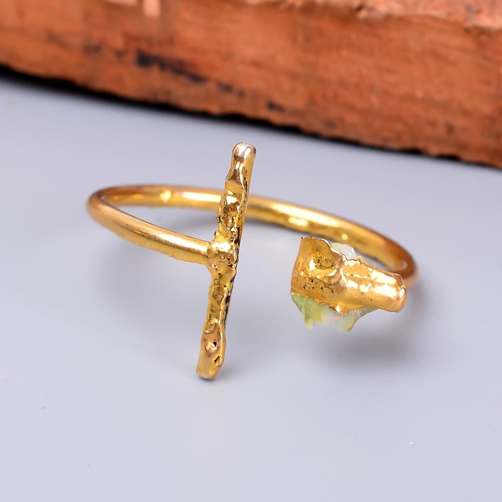 Эфиопский опал камень позолоченное новое гальванопластическое элегантное кольцо вечности ювелирное изделие V-61