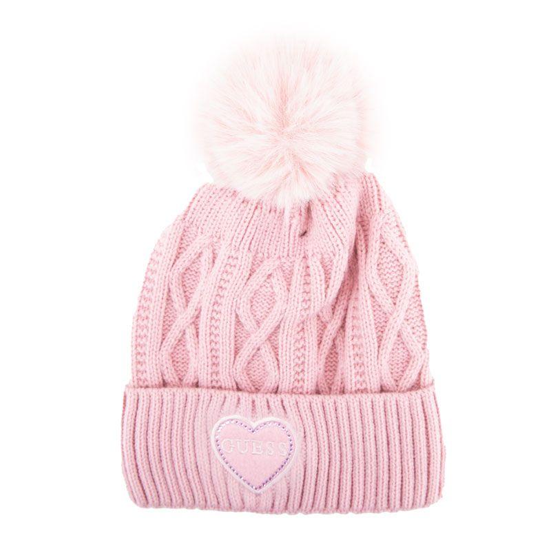 GUESS Women's Cable Knit Fleece Hat with Pompom