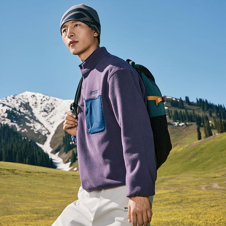 Skechers Флисовая кофта с молнией до середины, цветные блоки, термо, антистатическая, приятная для кожи, пуловер, толстовка, мужские топы P425M190-04R8