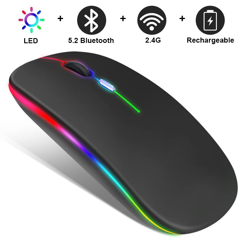 Беспроводная мышь с Bluetooth 5.2, Бесшумная работа, Мгновенное подключение, Ультратонкая, Компактная, USB-перезаряжаемая, 2,4 ГГц, 3-ступенчатое переключение DPI, Высокая