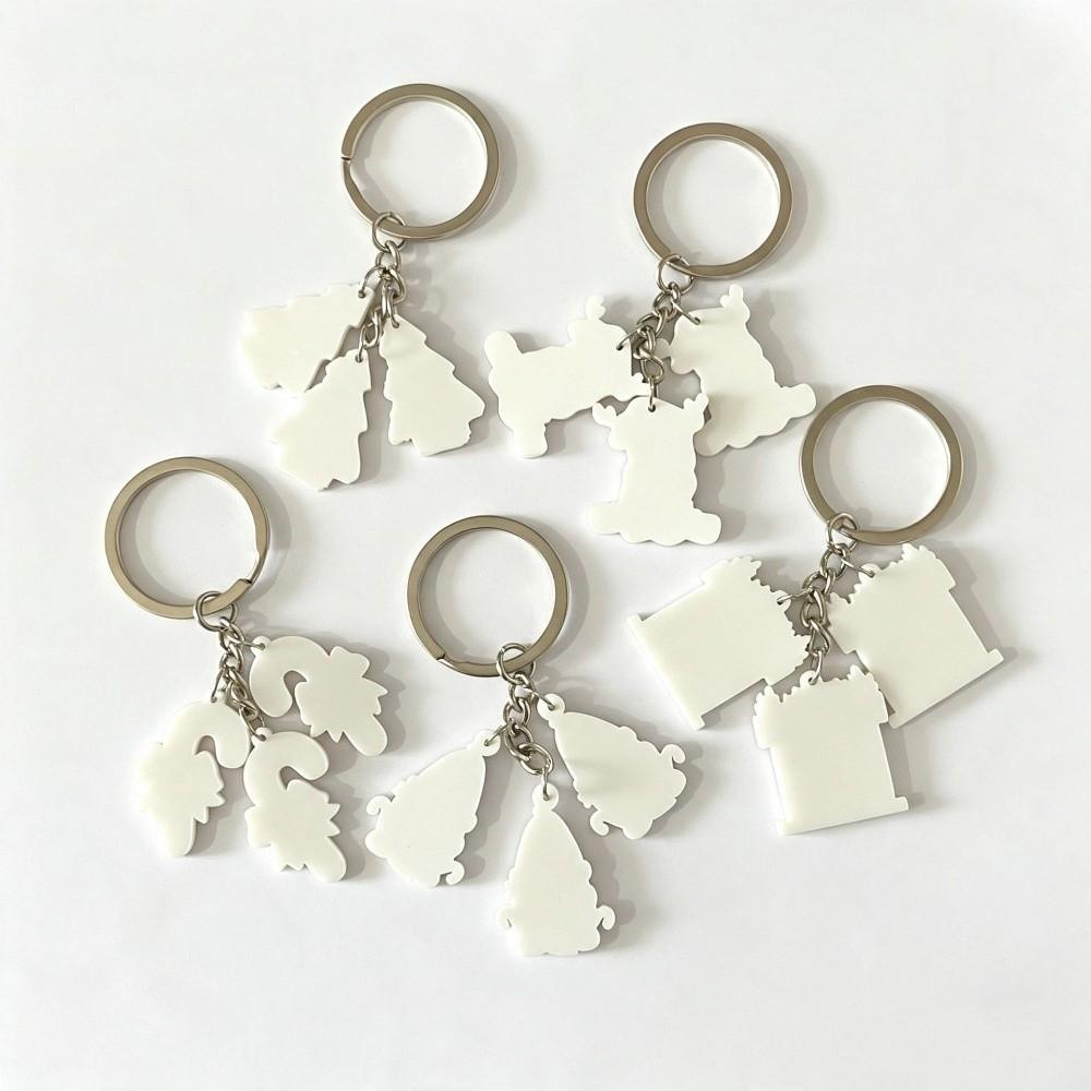2D Flat Christmas Keychain Mini Xmas Ornament Pendant Cute Keyring Charm Christmas Gift