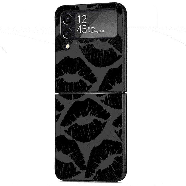 Gothic Style Black Lip Case for Samsung Galaxy Z Flip 4 3 5 5G Flip Shockproof Capa 6.7 Inches Black Hard PC ZFlip 4 Phone Cover