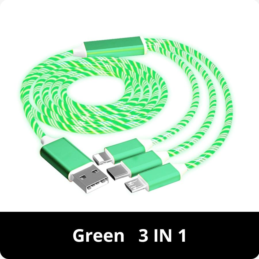 Светящийся светодиодный светильник 3 в 1, кабель Micro USB Type C для быстрой зарядки 3A для iPhone, Samsung, Xiaomi, Redmi, зарядное устройство для телефона, USB-кабель