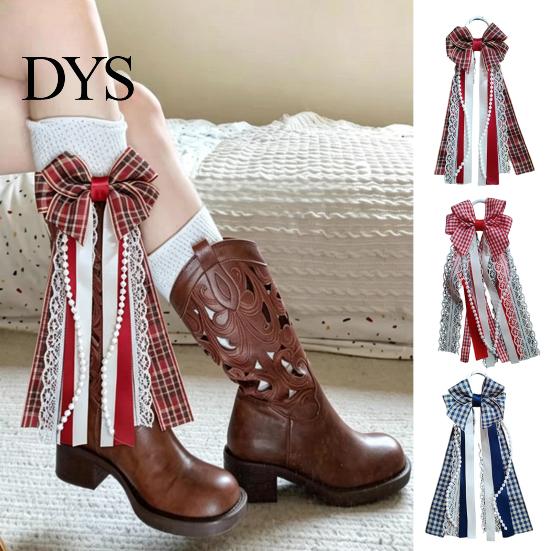 Boho Boot Embellishments 1 Pair Ribbon Bow Charms, Plaid Cowboy Charms Western Accessories with Faux Pearls Lace Ribbons, Women Boots for Cowgirl