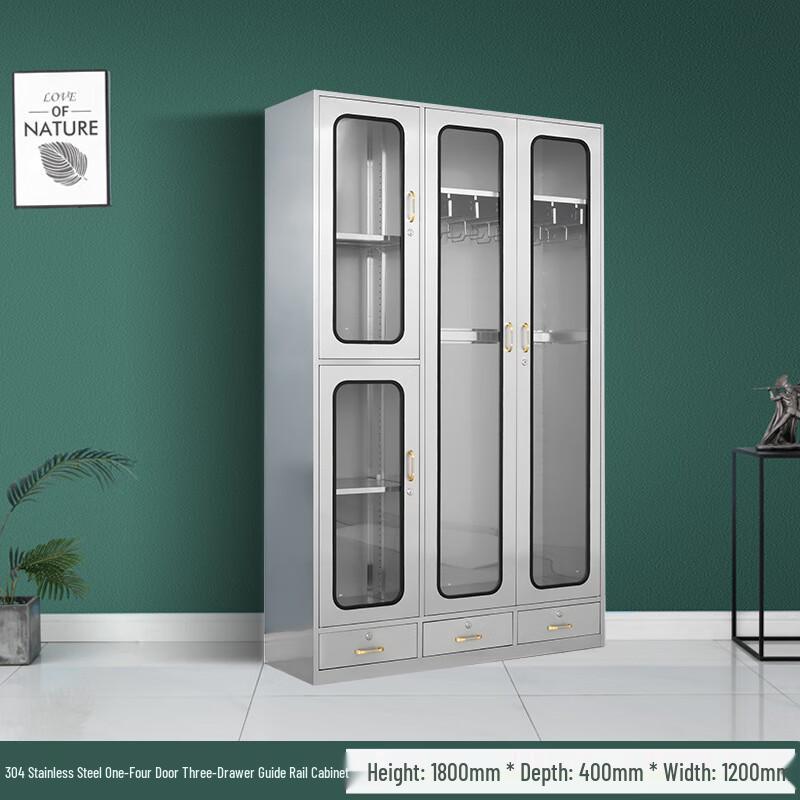 WEZHO 304 Stainless Steel 8-Door Glass Storage Cabinet