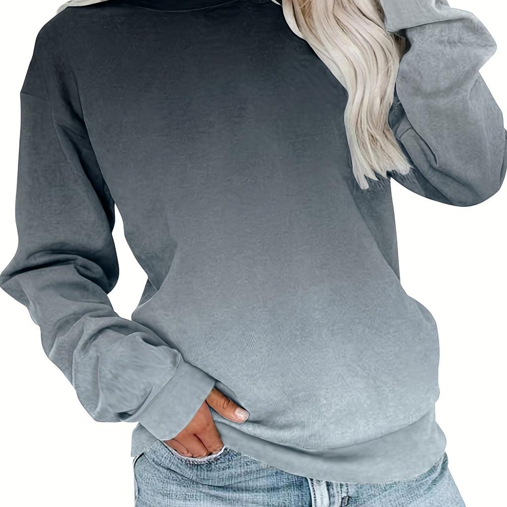 Футболка большого размера, женская, с градиентным принтом, длинным рукавом, круглым вырезом, средней эластичности