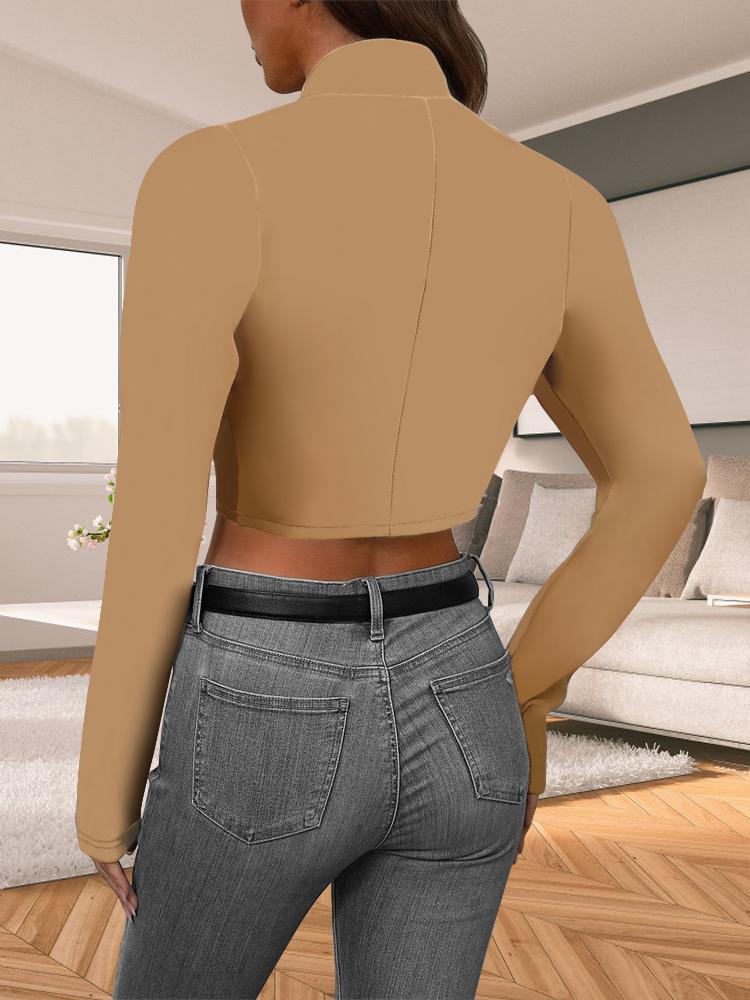 Fashionable Women's Clothing Solid Color Long Sleeved Temperament Short Jacket Casual Versatile Suit