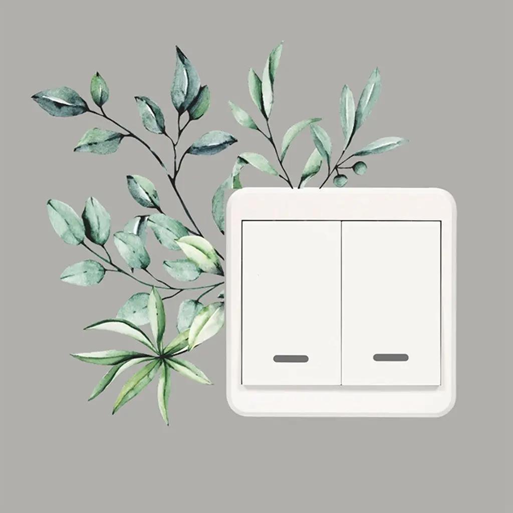 Креативные Роза Ромашка Пион Цветы Листья Зеленое Растение Наклейки на Настенный Выключатель ПВХ Наклейки на Розетки и Выключатели Растения Декор для Дома Подарки