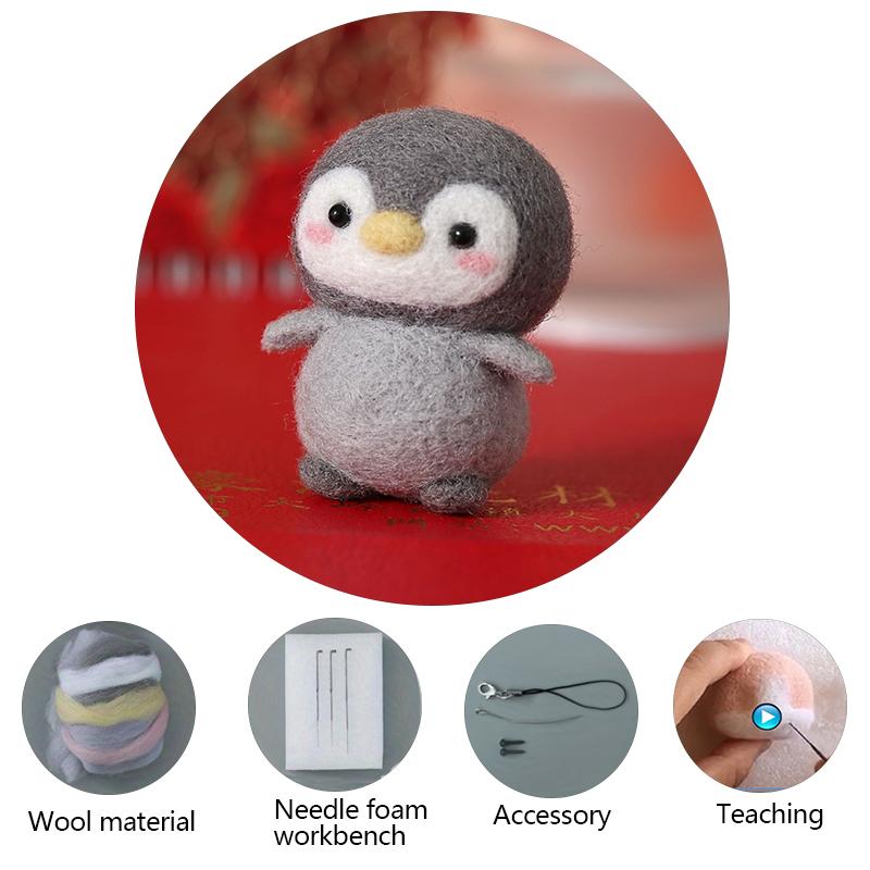 Cute Animal Wool Felt Penguin DIY Material Package Handmade Craft Needle Felting Kit Non-finished Doll Felt Poked Kitting Set