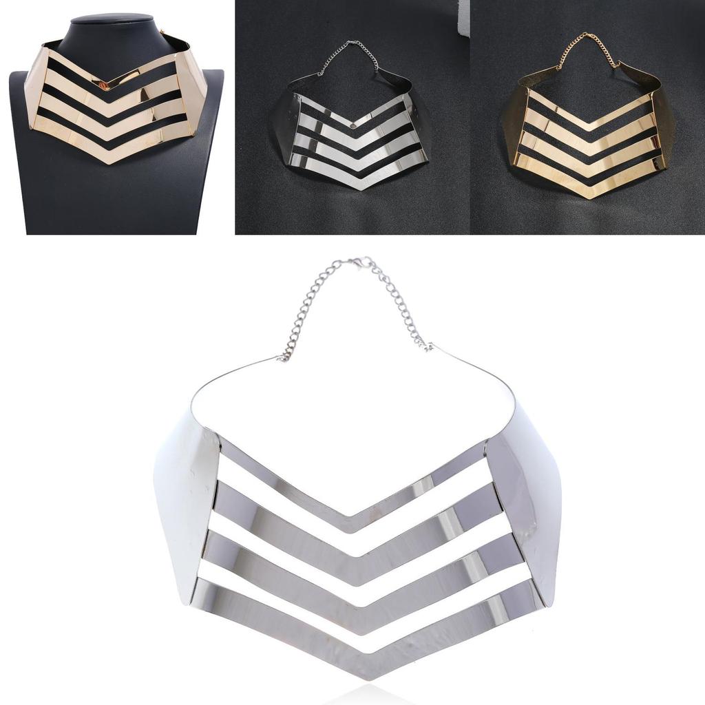 Fashionable V Shaped Hollow Design Women Metal Necklace Collar Choker For Fashion Enthusiasts