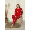 Женский новогодний тематический флисовый пижамный комплект больших размеров с карманами 2122