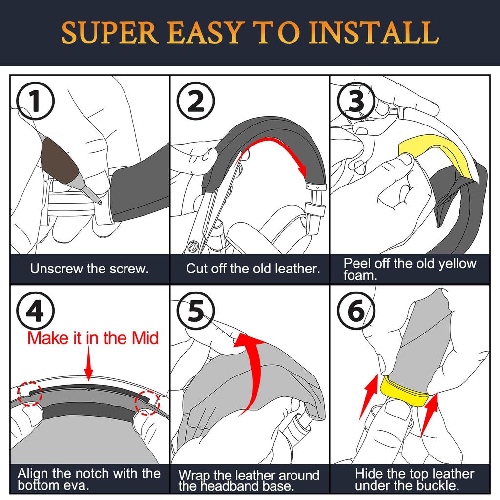 SOULWIT Headband Cover for Plantronics BackBeat Pro Voyager 8200 UC Protective Easy DIY Replacement Headphone Head Strap Replacement Band Black 1/2,