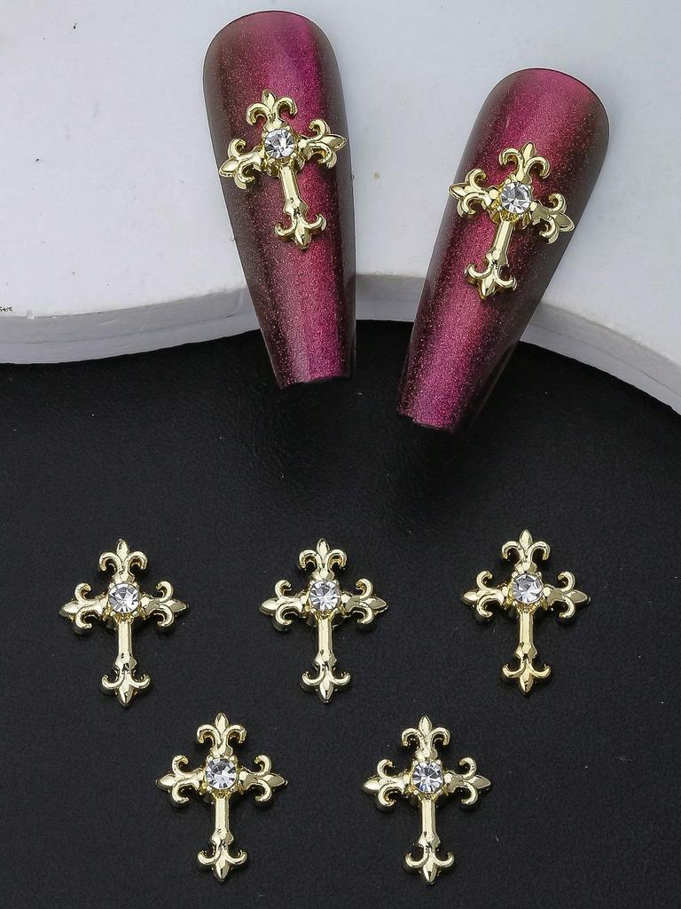 10 шт. Золотые Серебряные Кресты для ногтей 3D Белые Розовые Стразы Украшения для ногтей Украшения для ногтей DIY Украшения для ногтей Принадлежности для ногтей